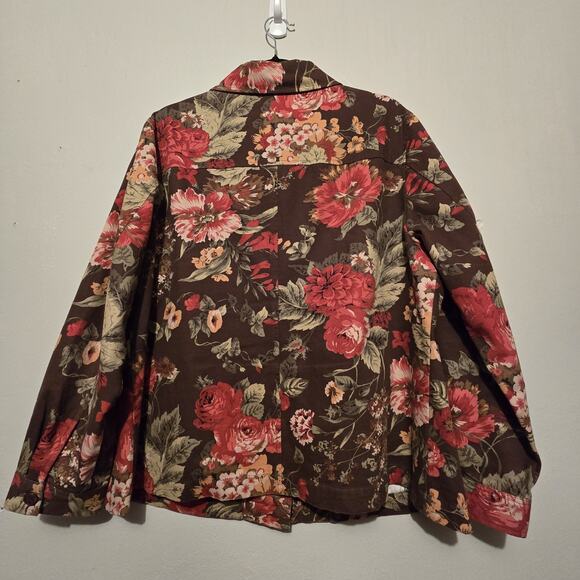 Appleseeds Floral Jean Jacket Shacket Womens 1X Cotton Brown Boho Cottage - Picture 10 of 11